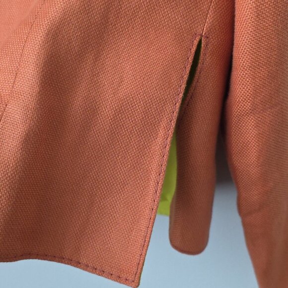 VALENTINO | Linen Blazer Silk Lining Orange Green Sz 10 - Picture 3 of 9